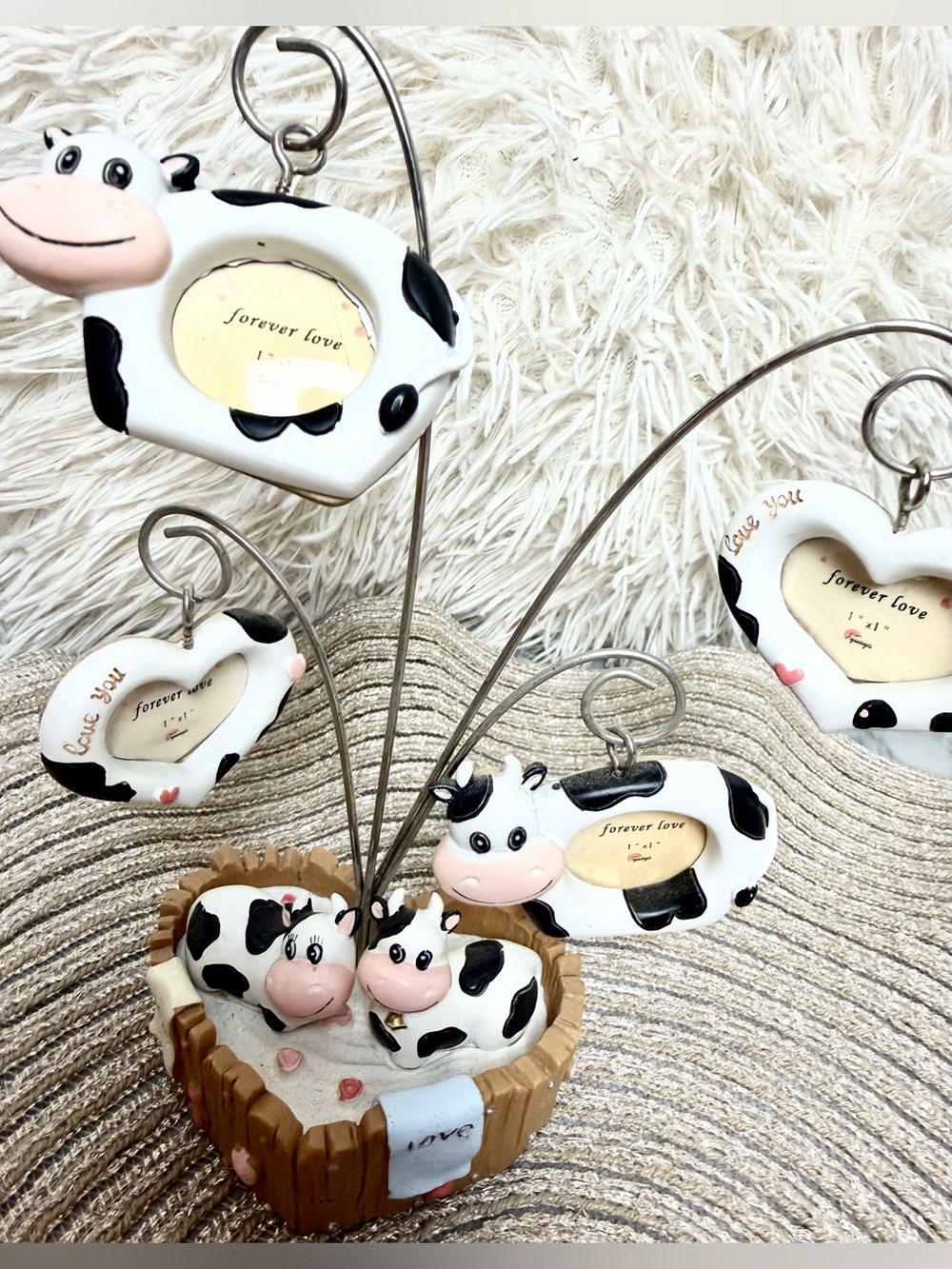 Cute Cow “Forever Love” Mini Photo Holder Memo Clip Stand Farmhouse Ranch Decor